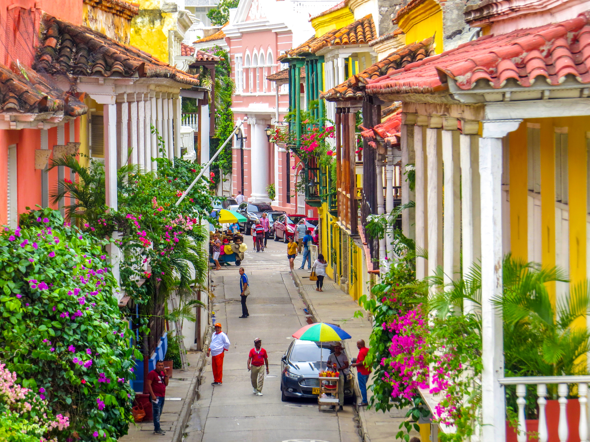 Street in walled city in Cartagena Colombia